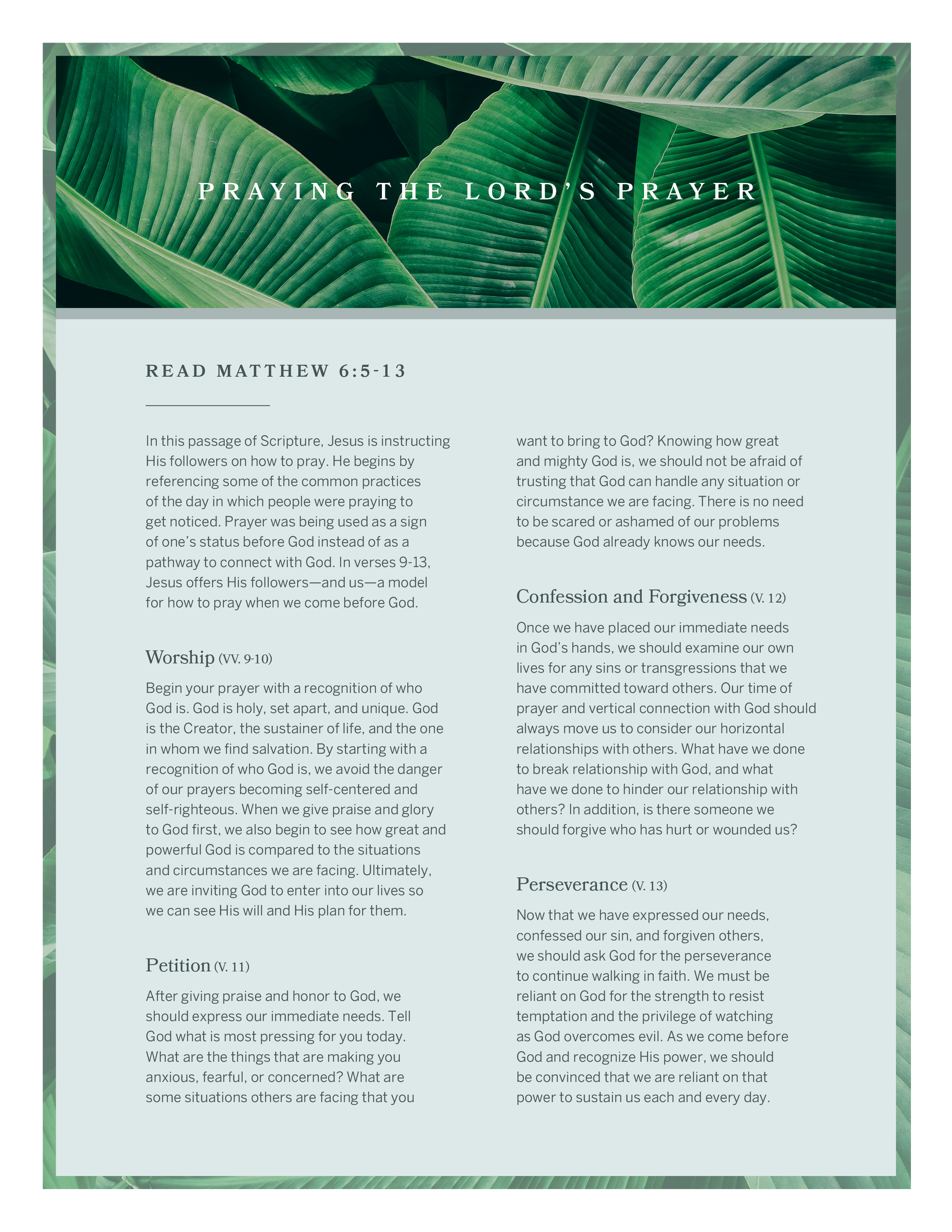 Sample Prayer Guide Prayer Guide - The Lord's Prayer | Southeast Christian Church